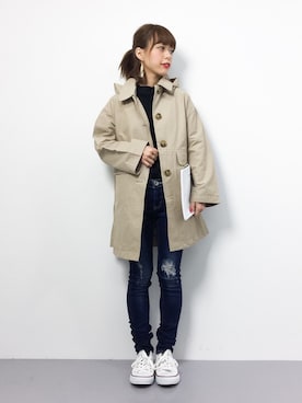 「FRED PERRY（フレッドペリー）のアイテム（ステンカラーコート）」を使った、saya☺︎さん（レディース・149cm）の冬コーディネート