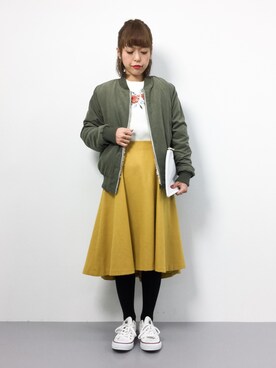 「RAY CASSIN（レイカズン）のアイテム（MA-1）」を使った、saya☺︎さん（レディース・149cm）の冬コーディネート