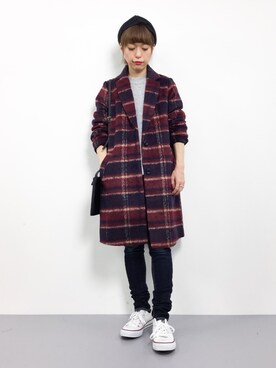 「SpRay（スプレイ）のアイテム（チェスターコート）」を使った、saya☺︎さん（レディース・149cm）の冬コーディネート