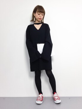 チョーカーvネックニットワンピースを使った人気ファッションコーディネート Wear