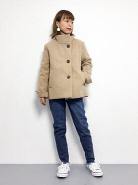 スタンドカラーショートコートを使った日本のレディース人気ファッションコーディネート Wear