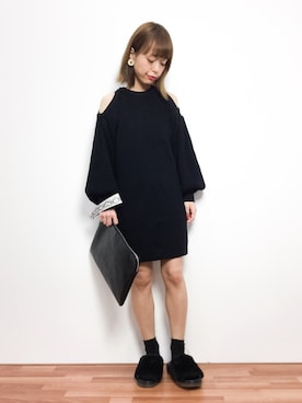 「BLISS POINT（ブリスポイント）のアイテム（クラッチバッグ）」を使った、saya☺︎さん（レディース・149cm）の冬コーディネート