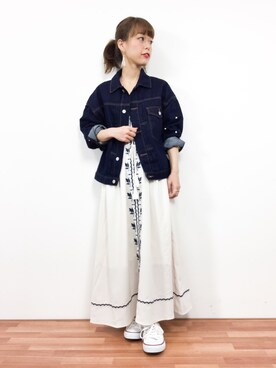 「merry jenny（メリージェニー）のアイテム（デニムジャケット）」を使った、saya☺︎さん（レディース・149cm）の冬コーディネート