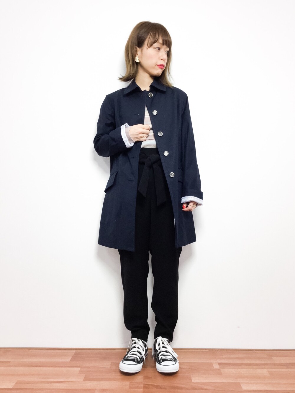 新品 半額以下 NEW YORKER ネイビースプリングコート NEWYORKER（ニューヨーカー）の「ステンカラー Aライン