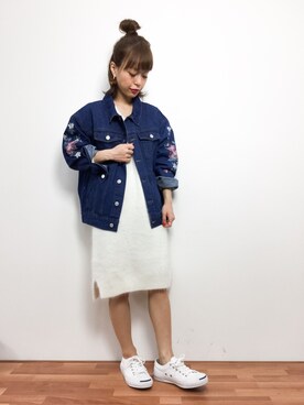 「one after another NICE CLAUP（ワンアフターアナザーナイスクラップ）のアイテム（デニムジャケット）」を使った、saya☺︎さん（レディース・149cm）の冬コーディネート