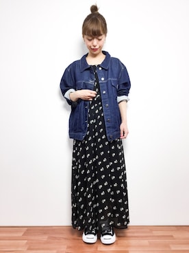 「archives（アルシーヴ）のアイテム（デニムジャケット）」を使った、saya☺︎さん（レディース・149cm）の冬コーディネート