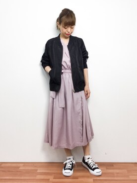 「ブラックブルゾン」｜saya☺︎さん（レディース・149cm）の冬コーディネート