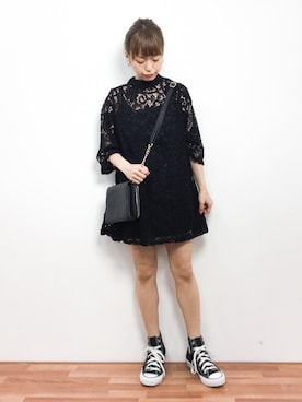 「ワンピース×スニーカー」｜「アイテム（チュニック）」を使った、saya☺︎さん（レディース・149cm）の冬コーディネート
