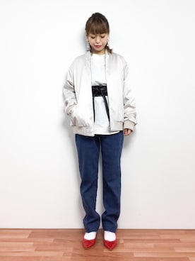 「サッシュベルト」｜「アイテム（ブルゾン）」を使った、saya☺︎さん（レディース・149cm）の春コーディネート