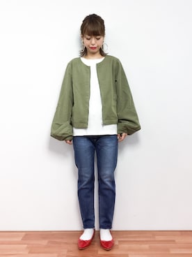 「PAGEBOY（ページボーイ）のアイテム（ノーカラージャケット）」を使った、saya☺︎さん（レディース・149cm）の春コーディネート