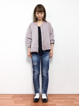 「KBF+（ケービーエフプラス）のアイテム（ブルゾン）」を使った、saya☺︎さん（レディース・149cm）の春コーディネート