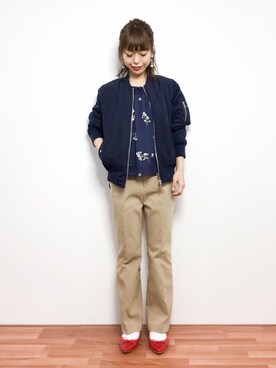 「Te chichi TERRASSE（テチチテラス）のアイテム（ブルゾン）」を使った、saya☺︎さん（レディース・149cm）の春コーディネート