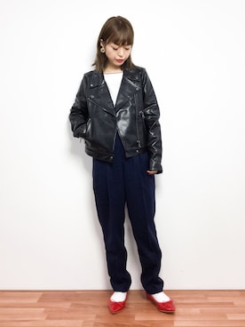 「SPIRALGIRL（スパイラルガール）のアイテム（ライダースジャケット）」を使った、saya☺︎さん（レディース・149cm）の春コーディネート