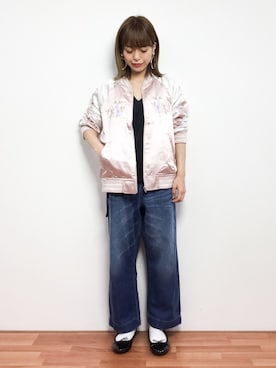 「Honeys（ハニーズ）のアイテム（ブルゾン）」を使った、saya☺︎さん（レディース・149cm）の春コーディネート