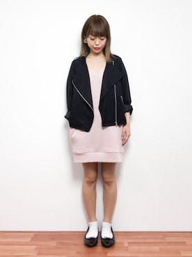 「archives（アルシーヴ）のアイテム（ライダースジャケット）」を使った、saya☺︎さん（レディース・149cm）の春コーディネート