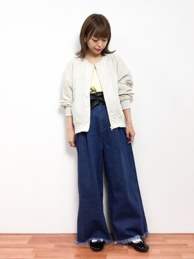「サッシュベルト」｜「アイテム（ブルゾン）」を使った、saya☺︎さん（レディース・149cm）の春コーディネート