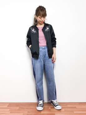 「SpRay（スプレイ）のアイテム（ブルゾン）」を使った、saya☺︎さん（レディース・149cm）の春コーディネート