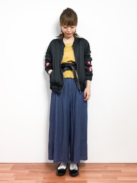 「サッシュベルト」｜「アイテム（ブルゾン）」を使った、saya☺︎さん（レディース・149cm）の春コーディネート