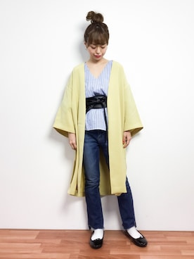 「サッシュベルト」｜「アイテム（その他アウター）」を使った、saya☺︎さん（レディース・149cm）の春コーディネート