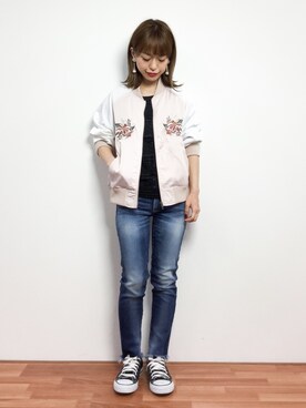 「KOBE LETTUCE（コウベレタス）のアイテム（MA-1）」を使った、saya☺︎さん（レディース・149cm）の春コーディネート
