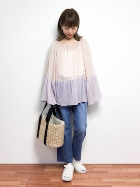 「LUC DNM （ラックデニム）のアイテム」を使った、saya☺︎さん（レディース・149cm）の春コーディネート