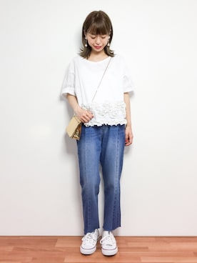 「LUC DNM （ラックデニム）のアイテム」を使った、saya☺︎さん（レディース・149cm）の春コーディネート