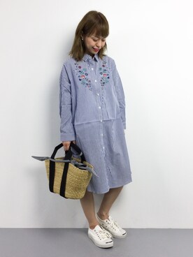 「VIS（ビス）のアイテム（シャツワンピース）」を使った、saya☺︎さん（レディース・149cm）の夏コーディネート