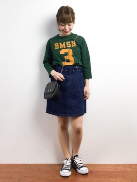 「デニムスカートINスタイル」｜saya☺︎さん（レディース・149cm）の夏コーディネート