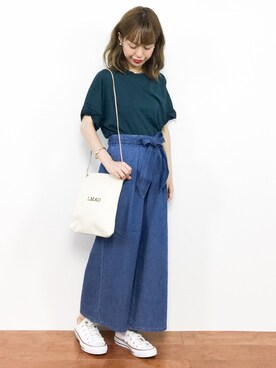 「Another Edition（アナザーエディション）のロゴキャンバスミニショルダーバッグⅡ（ショルダーバッグ）」を使った、saya☺︎さん（レディース・149cm）の夏コーディネート