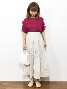 「titivate（ティティベイト）のタイプライタータックフレアスカート（スカート）」を使った、saya☺︎さん（レディース・149cm）の夏コーディネート