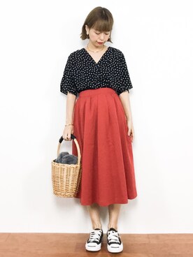 「JEANASIS（ジーナシス）のアイテム（かごバッグ）」を使った、saya☺︎さん（レディース・149cm）の夏コーディネート