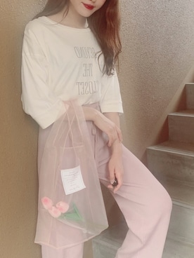 「リブニットパンツ」｜まりまりさん（レディース・162cm）の夏コーディネート