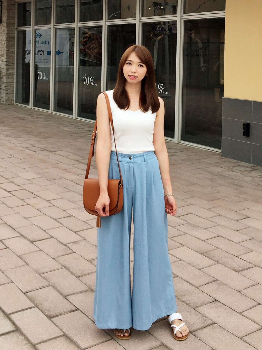 「summer、Taiwan」｜「NETのアイテム（バッグ、ブラウン系）」を使った、Mimiさん（レディース・166cm）の春コーディネートの1枚目の写真
