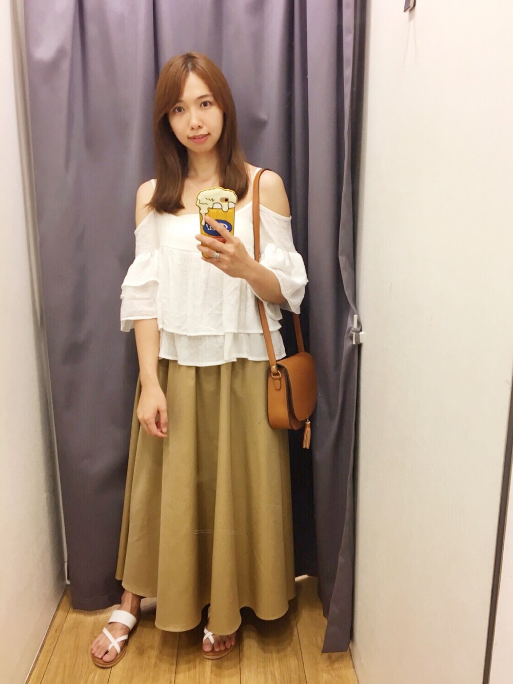 「summer、long skirt」｜「GUのアイテム（スカート、ベージュ系）」を使った、Mimiさん（レディース・166cm）の春コーディネートの1枚目の写真