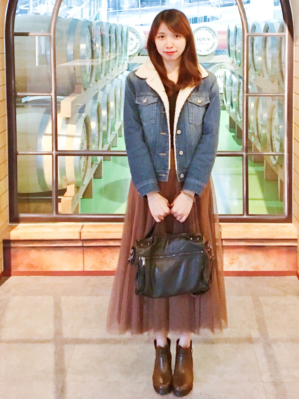 「denim、ジャケット」｜「GUのアイテム（ジャケット/アウター、ブルー系）」を使った、Mimiさん（レディース・166cm）の冬コーディネートの1枚目の写真