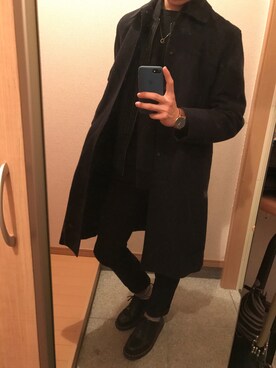 「COMME CA DU MODE（コムサデモード）のアイテム（ステンカラーコート）」を使った、ゆんさん（メンズ・174cm）の冬コーディネート