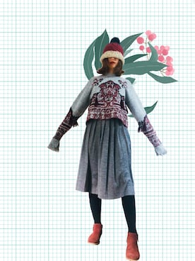 「アイテム（ブーティ、レッド系）」を使った、好CJ的叶叶さん（レディース・163cm）の冬コーディネート