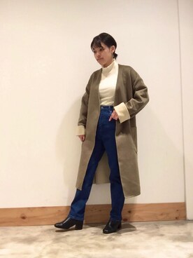 「coen（コーエン）のアイテム（ノーカラージャケット）」を使った、coen 砂糖さん（レディース・148cm）の秋コーディネート