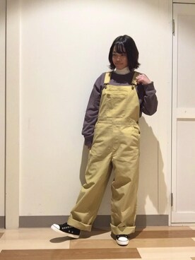 「2021春新作」｜「アイテム（オールインワン・サロペット）」を使った、coen 砂糖さん（レディース・148cm）の冬コーディネート