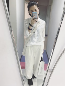 「studio CLIP（スタディオクリップ）のアイテム（チノパンツ、ホワイト系）」を使った、ABoo さん（レディース・155cm）の夏コーディネート