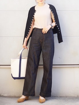 「UNIQLO（ユニクロ）のワッフルクルーネックT（5分袖）（Tシャツ/カットソー）」を使った、Eさん（レディース・169cm）の秋コーディネート