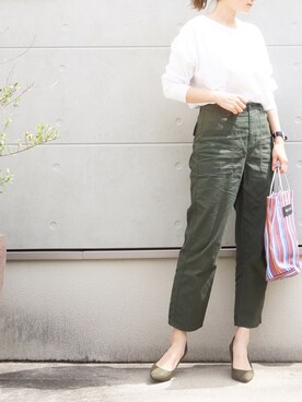 「GU（ジーユー）の（GU）ワイドアンクルパンツＡ（WOMEN ⁄ ガウチョパンツ・ワイドパンツ）」を使った、Eさん（レディース・169cm）の春コーディネート