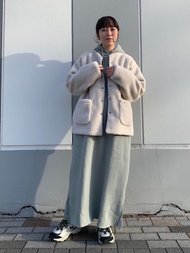 「coen（コーエン）のアイテム（ノーカラージャケット）」を使った、いしかわさん（レディース・158cm）の冬コーディネート