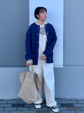 「coen（コーエン）のアイテム（オールインワン・サロペット）」を使った、いしかわさん（レディース・158cm）の冬コーディネート