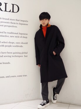 「N.HOOLYWOOD」｜「アイテム（チェスターコート）」を使った、とむさん（メンズ・173cm）の秋コーディネート