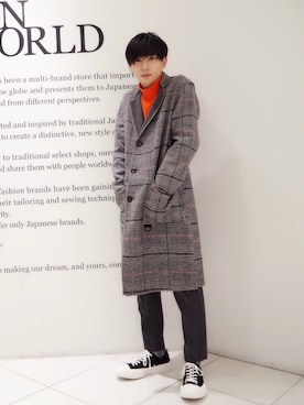 「FACTOTUM（ファクトタム）のアイテム（チェスターコート）」を使った、とむさん（メンズ・173cm）の秋コーディネート