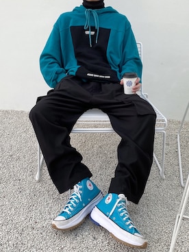 「SHAREEF（シャリーフ）のアイテム（パーカー）」を使った、bisketoさん（メンズ・175cm）の秋コーディネート