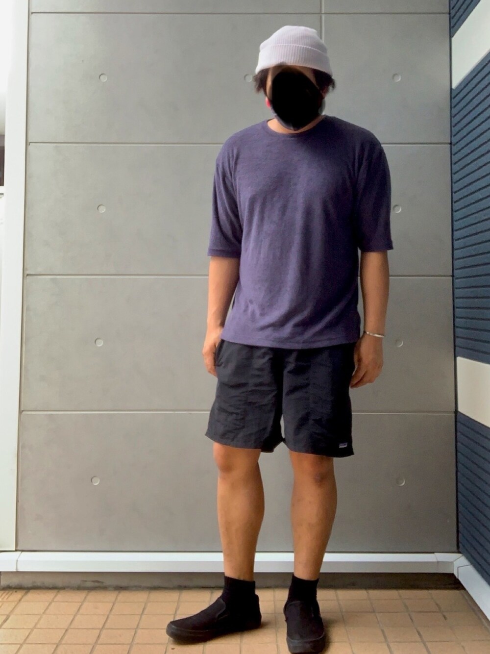「夏、スポーツミックス、おしゃれさんと繋がりたい、リラックススタイル、短パン、パタゴニア、ロンハーマン、VANS」｜「URBAN RESEARCH Sonny LabelのSonny Label リサイクルコットンニットキャップ（ニットキャップ/ビーニー、グレー系）」を使った、Ryuさん（メンズ・172cm）の夏コーディネートの1枚目の写真