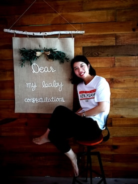 「H&M（エイチ・アンド・エム）のアイテム（Tシャツ/カットソー、ホワイト系）」を使った、sako9さん（レディース・165cm）の春コーディネート