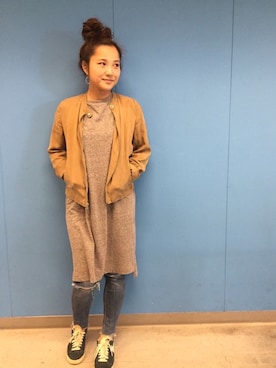 「GAP（ギャップ）のアイテム（ノーカラージャケット）」を使った、#ramusetさん（レディース・154cm）の春コーディネート